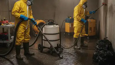 Salinas, CA sewage cleanup technicians removing contaminated water from a home basement