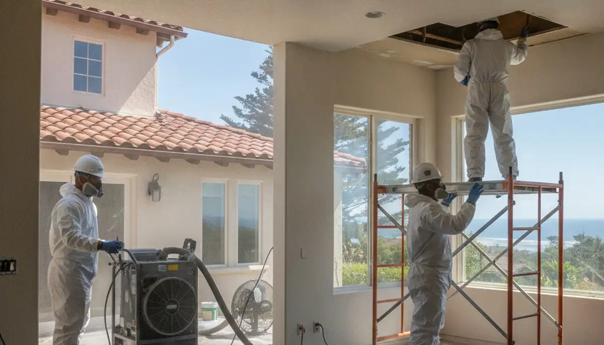 Water damage restoration team in Salinas, CA inspecting property and starting cleanup services